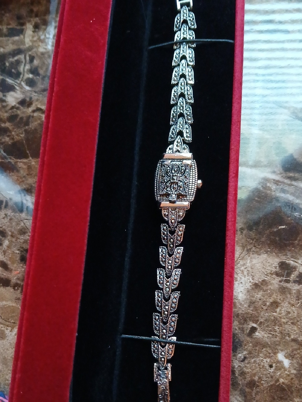 NWOT Vintage Persona Marcasite Hidden Face Watch